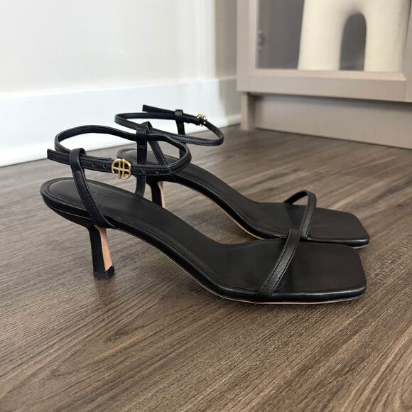Anine Bing Shoes - Anine Bing Black Leather Invisible Kitten Heel Sandals 40 NEW Gold Logo Shoe